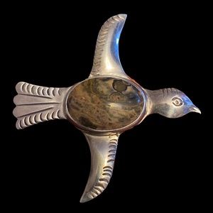 Vintage Agate Belly Bird Broach, 925